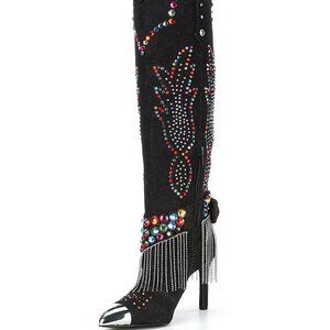 New Gianni Bini Kaitrin Rainbow Rhinestone Fringe Boots Size 8.5